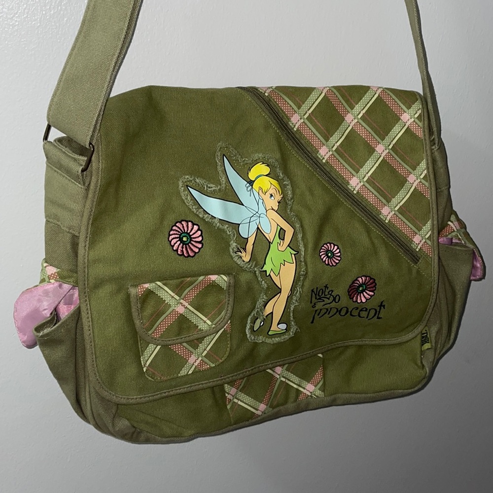 Disney Tinkerbell Large Messenger Tote Bag Backpack Crossbody Shoulder Bag Green